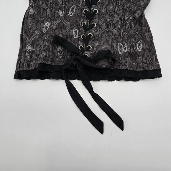 Tripp NYC Shirt Womens Medium Purple Black Tank Corset Skull Brocade - Picture 7 of 13